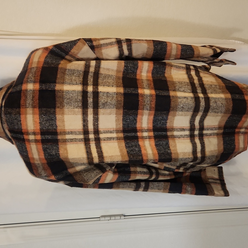 Flannel Button Down Shirt, Boyfriend Long Sleeve, Oversized, Brown/Orange, S - Picture 14 of 17